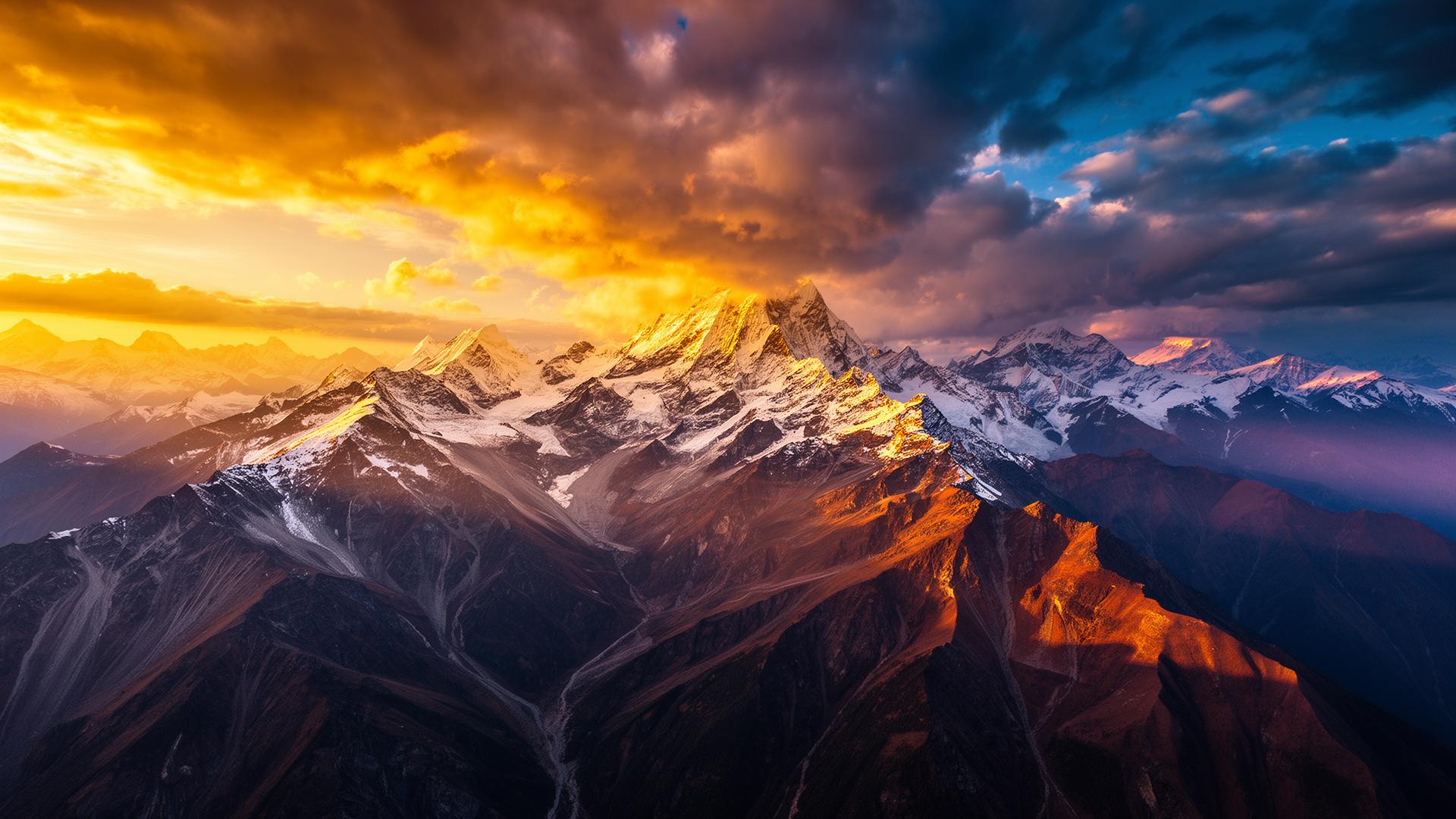 Himalayan peaks at golden hour