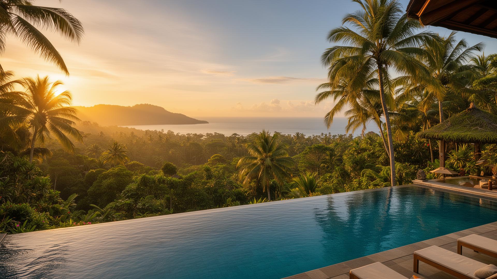 Bali infinity pool at golden hour